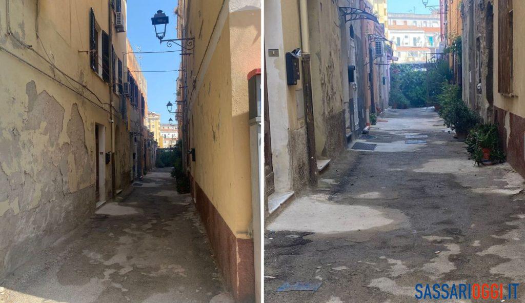 Buche come crateri a Sassari, corso Trinità vicolo D