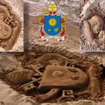 Platamona, Nicola Urru dedica una scultura di sabbia a Papa Francesco