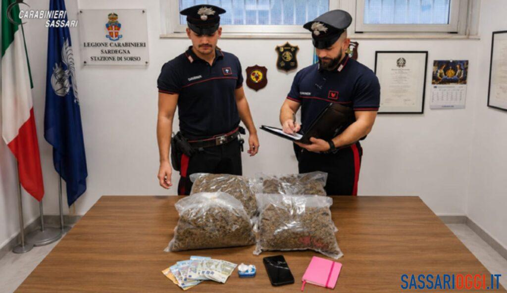 Droga a Sorso, arrestato con cocaina e chili di marijuana
