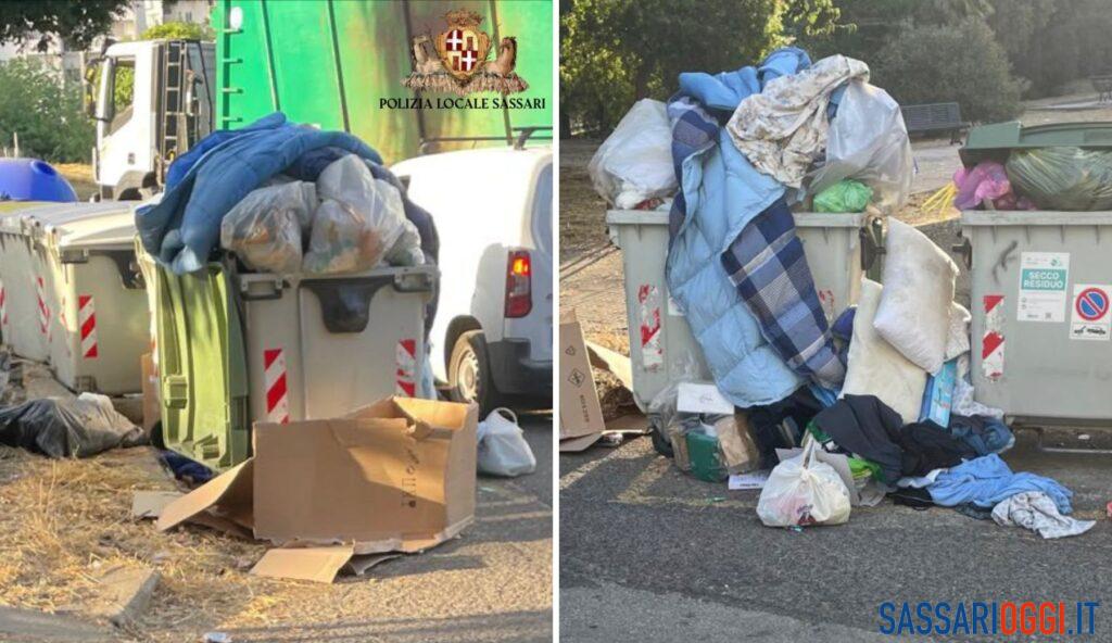 Lascia una montagna di rifiuti sui cassonetti, maxi multa a Sassari