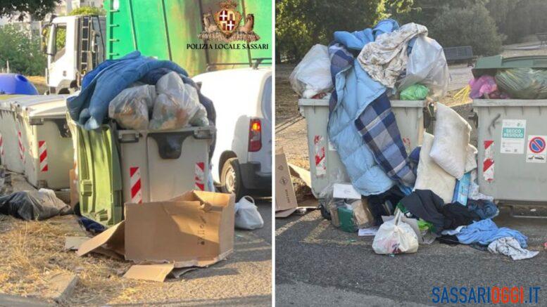 Lascia una montagna di rifiuti sui cassonetti, maxi multa a Sassari